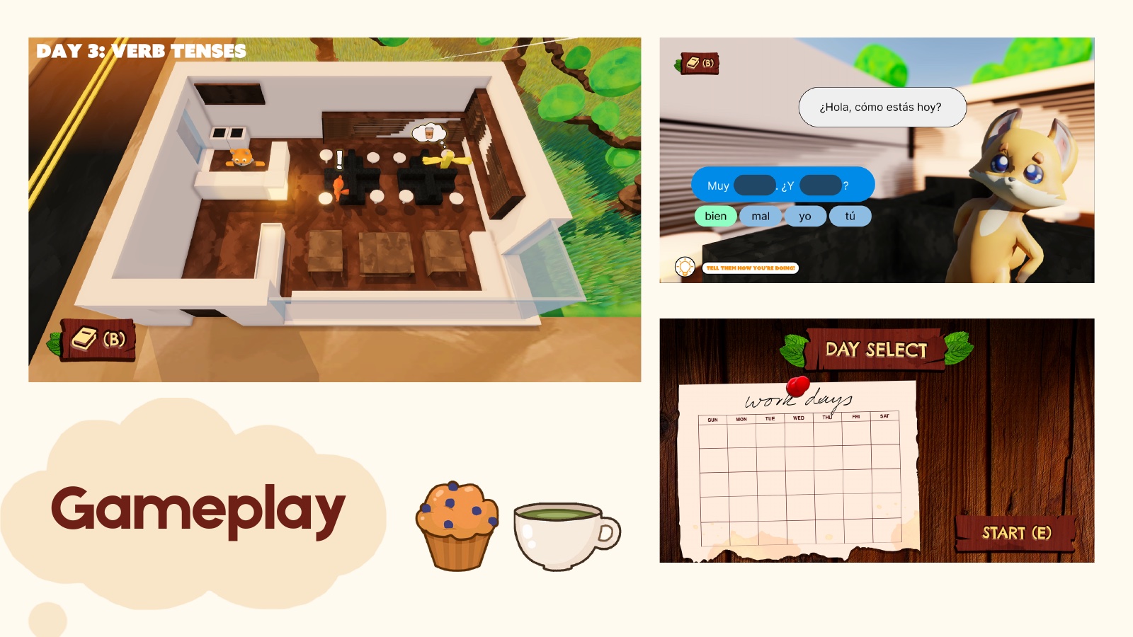 El Tigre Café gameplay: serving customers and learning verb tenses