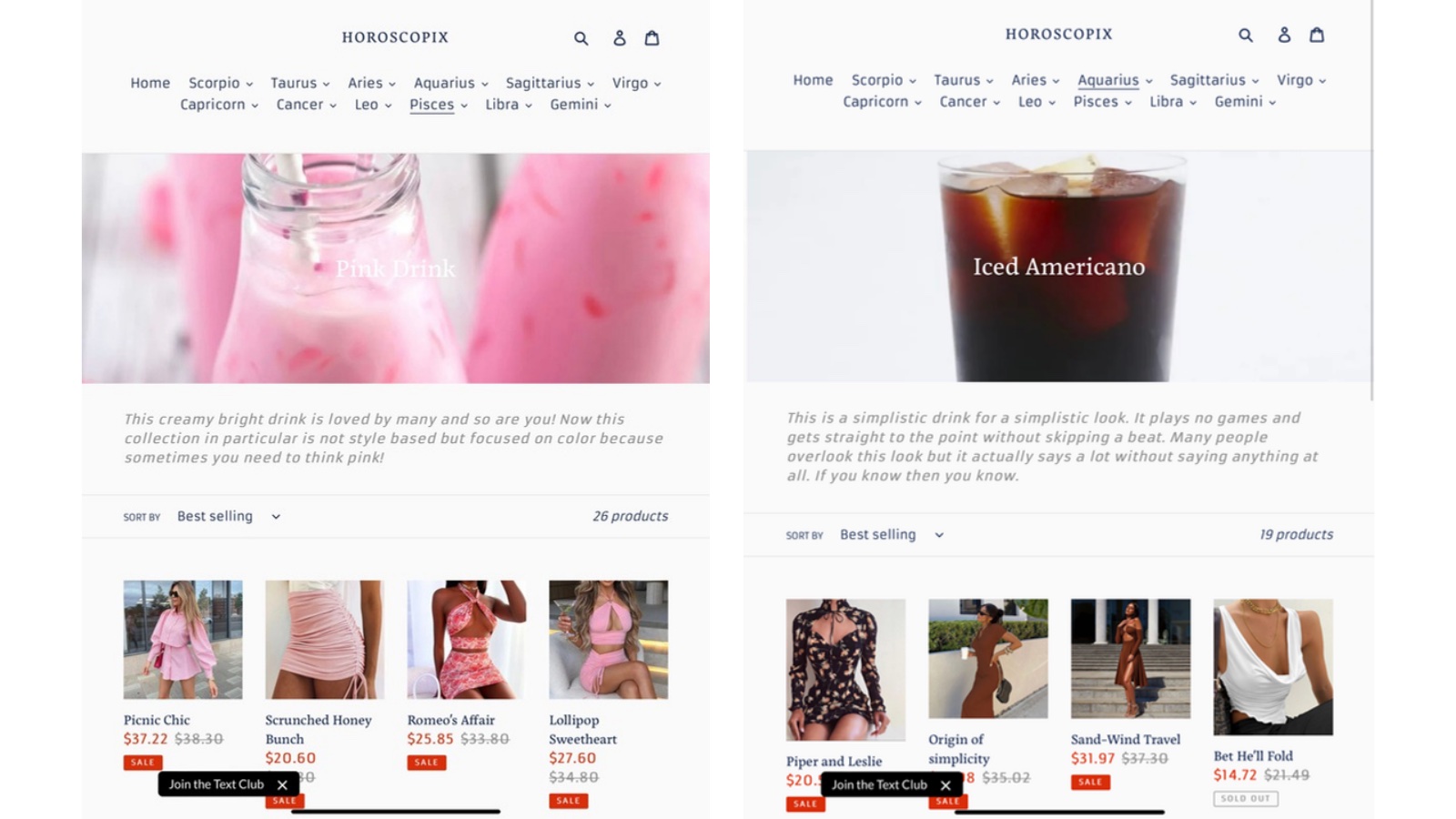 Drink-themed collections like Iced Americano