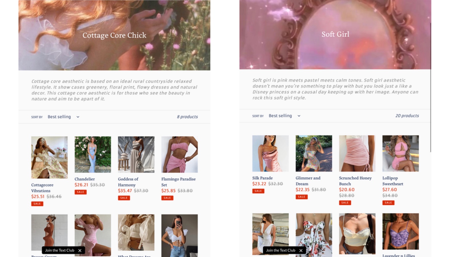 Personal-style collections like Cottage Core Chick and Soft Girl