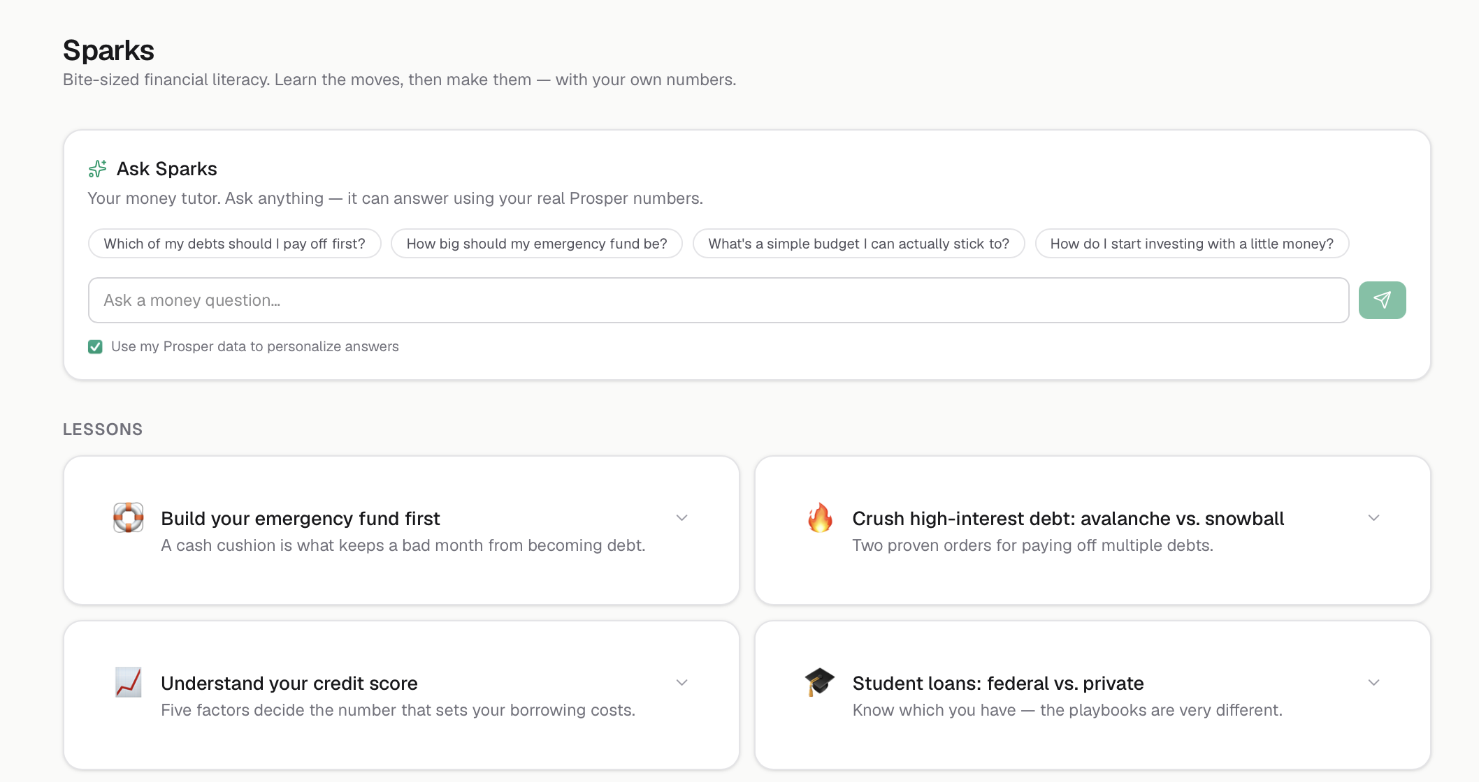 Sparks, an AI money tutor with bite-size financial literacy lessons