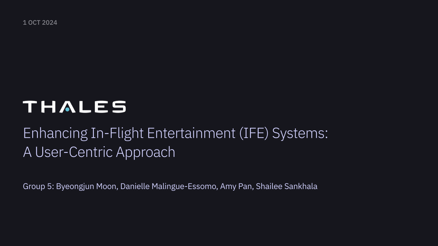 Title slide of the Thales IFE research deck